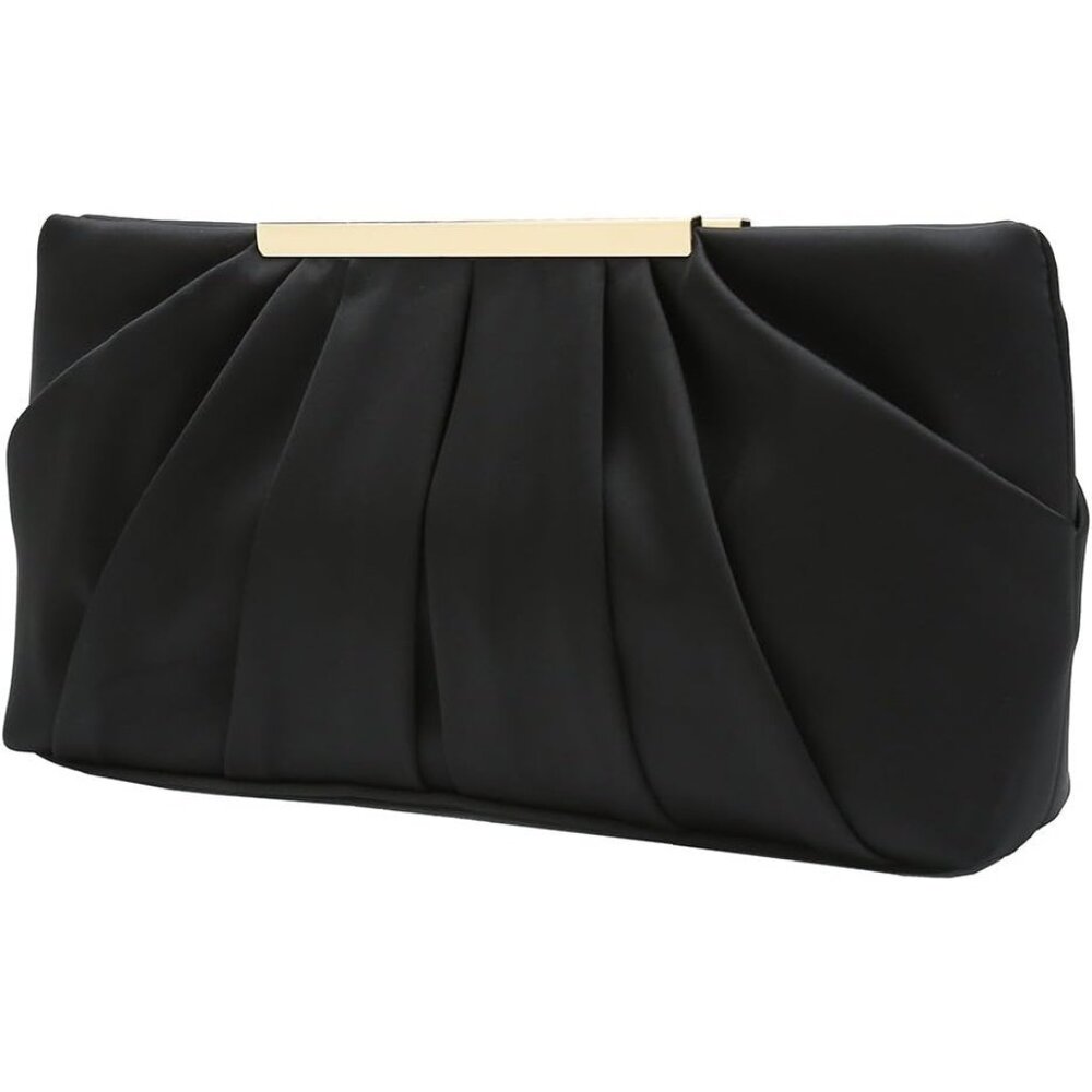 ⚡ Women's Elegant Evening Pleated Satin Simple Classy Formal Black Clutch Bag